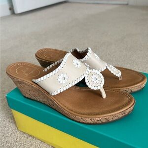 Jack Rogers Tan and White Floral Wedges